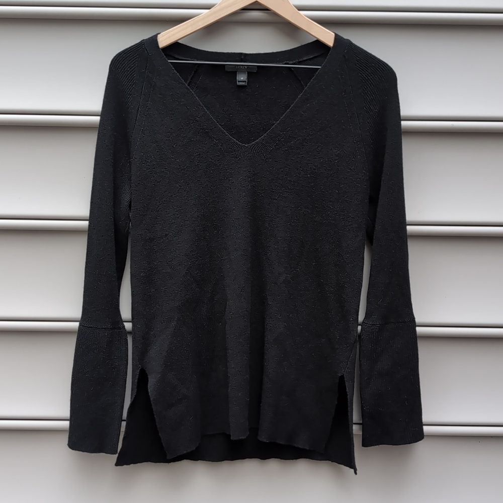 J. Crew Wool Blend Bell Sleeve V-Neck Sweater Quiet Luxury Timeless Whimsigoth